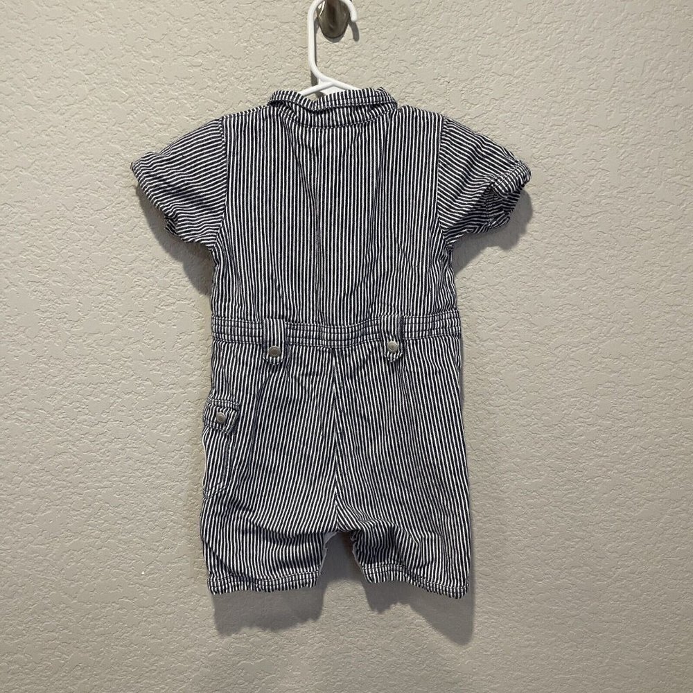 Hanna Andersson Toddler Baby Boy One-Piece BLUE Railroad Stripe Romper 80, 18-24 - Picture 6 of 7